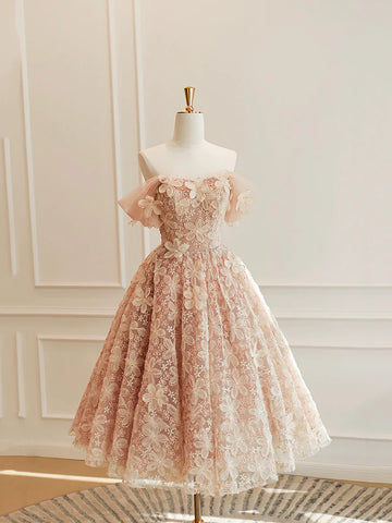 Cute A Line Off the Shoulder Appliques Tulle Short Prom Dress Homecoming Dress HZ1023